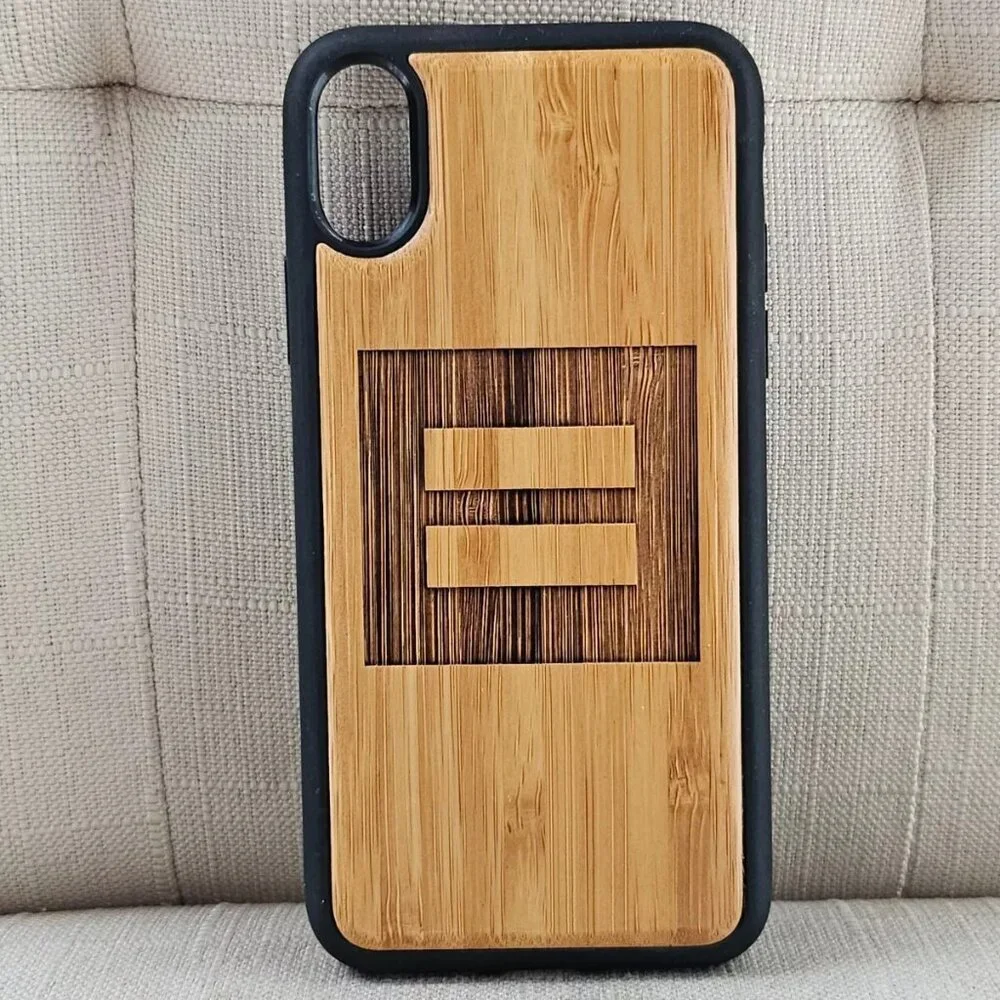 Real Wood Phone Case Tan Bamboo Back Case for iPhone X EQUALITY SIGN Graved